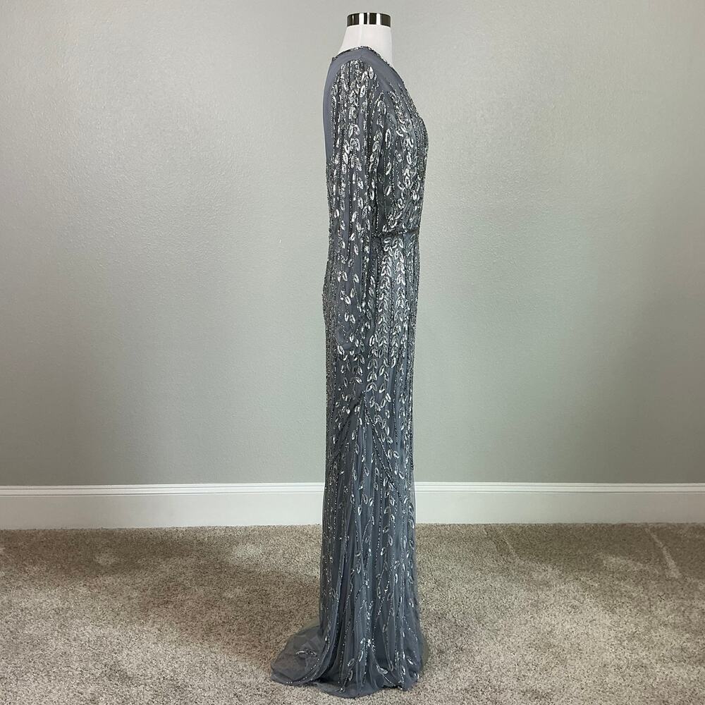 Mac Duggal 5461 Sequined Long Sleeve Column Evening Gown Silver Size 10 Dress - Picture 4 of 12